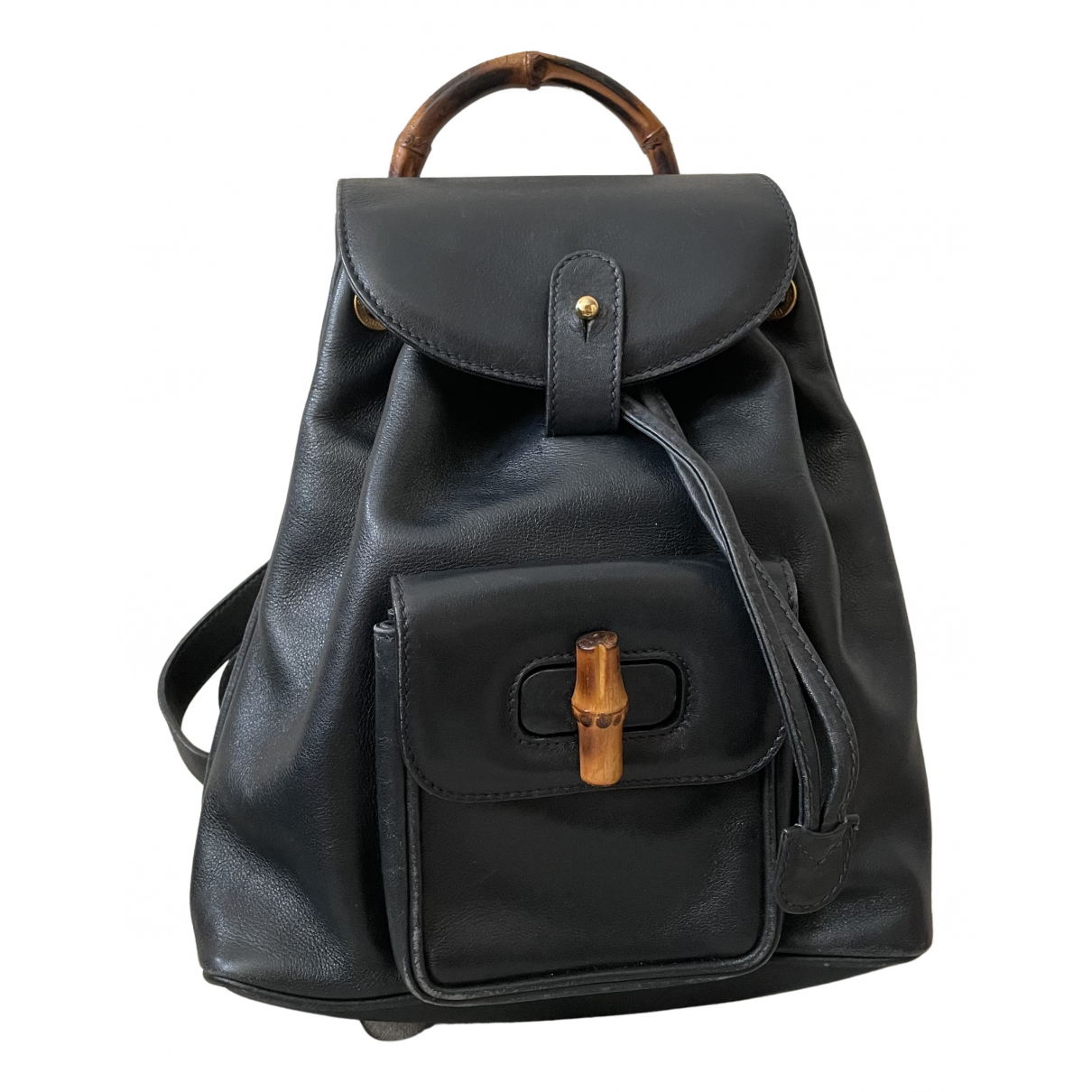 Bamboo leather backpack Gucci Navy in 